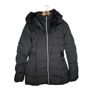 Guess Black Faux Fur Trim Hooded Puffer Jacket Medium